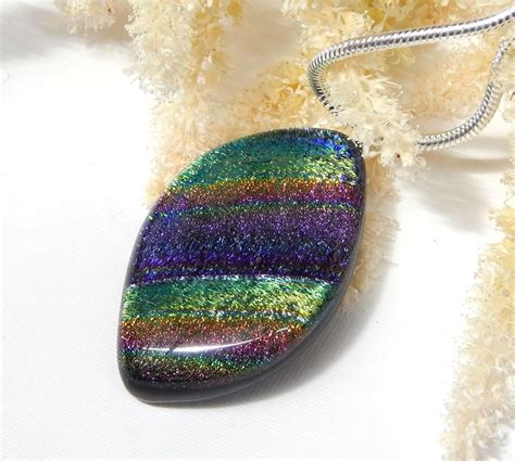 Multicolour Dichroic Glass Pendant Fused Glass Jewellery Etsy Fused