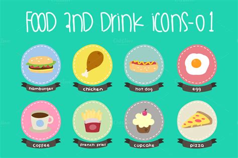 Breakfast food icons in cartoon style. Food and Drink Icons ~ Icons on Creative Market