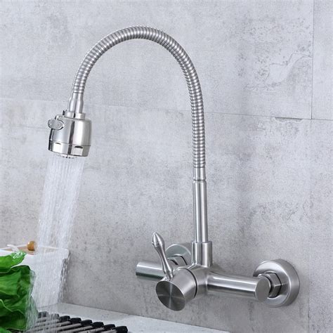 Wall Mount Stainless Steel Kitchen Faucet Sink Mixer Tap Brushed Nickel