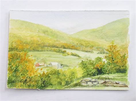 Vermont Picturesque Watercolor Autumn Landscape Painting Nature Art