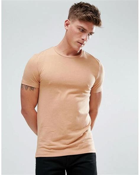Asos Muscle Fit T Shirt With Crew Neck In Tan For Men Lyst