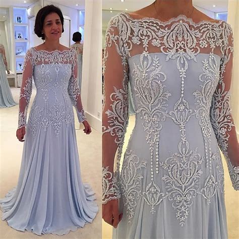 Long Sleeve Mother Of The Bride Dress A Line Appliques Beading Chiffon Elegant Grooms Mother