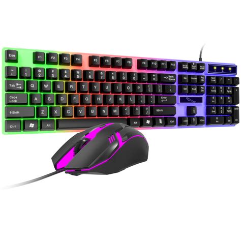 Wired Keyboard And Mouse Combo Backlit Glowing Keyboard Silent Gaming
