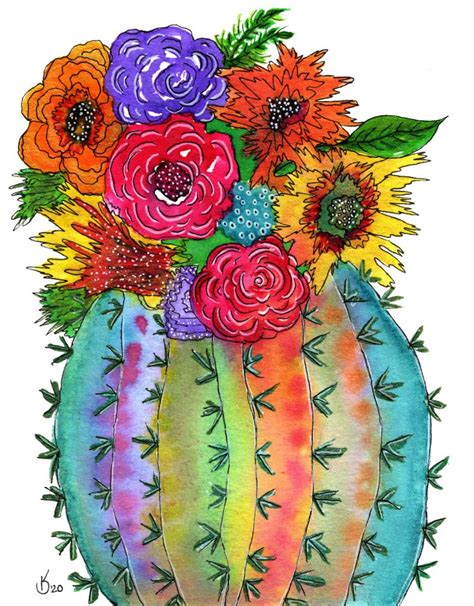 Watercolor Cactus Flowers Abstract Drawings Watercolor Cactus Art