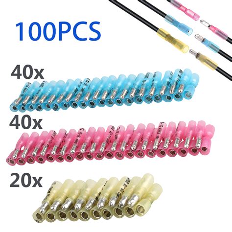100pcs Heat Shrink Bullet Wire Connectors 22 10awg Male Female Crimp