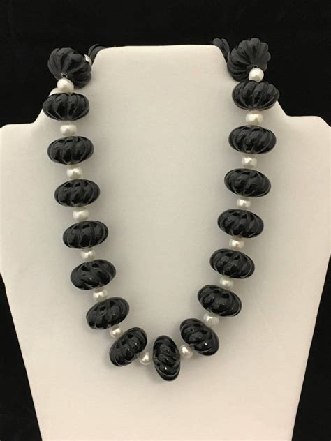 Black Onyx And Freshwater Pearl Necklace 19 Inches Etsy Freshwater