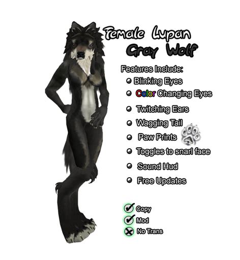 Second Life Marketplace Female Gray Wolf Lupan Furry Avatar
