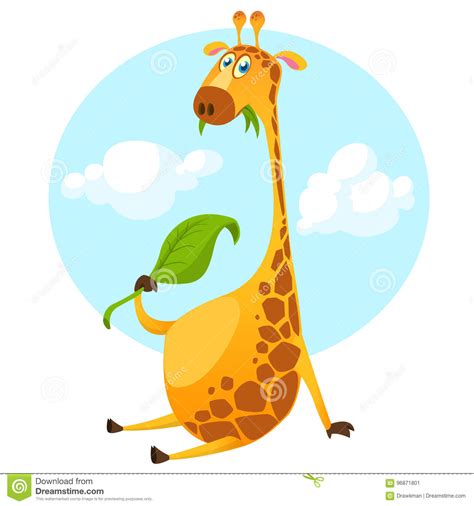 Cartoon Giraffe Character Vector Illustration Pretty Giraffe Eating A