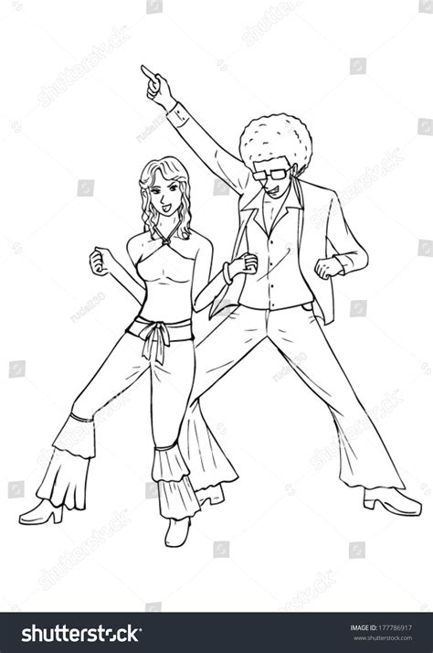 Outline Illustration Couple Dancing 70s Fashion Vector De Stock Libre