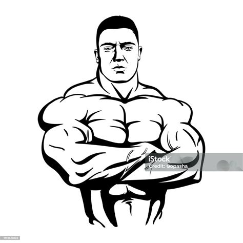 Bodybuilder With Arms Crossed Vector Illustration Black On White