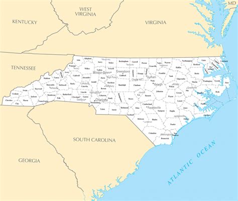 North Carolina Map Printable This Map Shows Cities Towns Counties