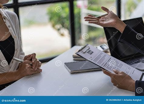 Hiring Concept Hr Manager Is Interviewing A Job Candidate Filling Out A