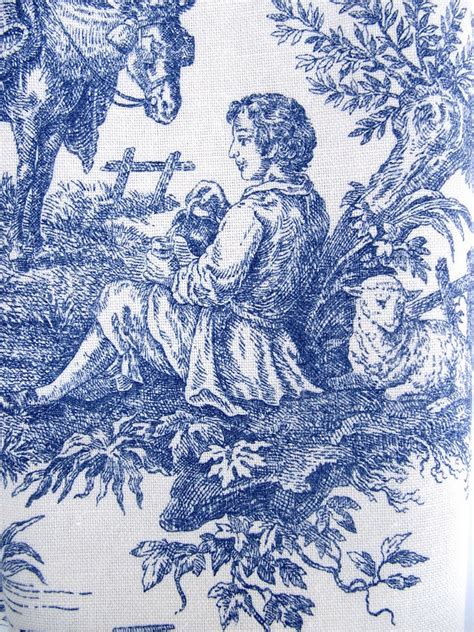 Country Life Waverly Toile Fabric Blue And White Etsy