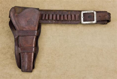 Double Loop Tooled Brown Leather Holster And Cartridge Belt Fitting A