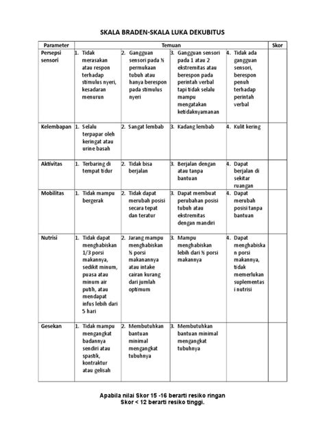Skala Luka Dekubitus Skala Braden Pdf