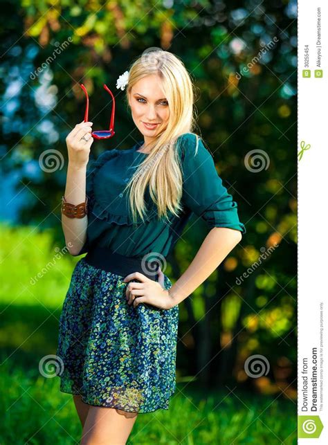 Girl On The Grass In Glasses Having Fun Outdoor Stock Photo Image Of