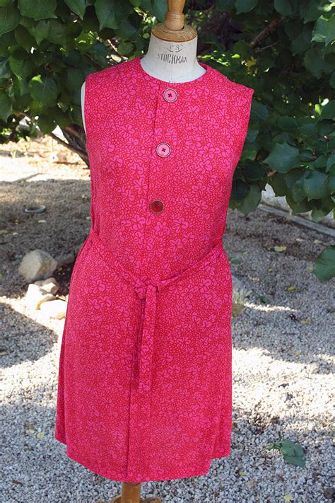 60s Eriko Pink Linen Shift Dress Vintage Xaló