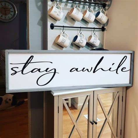 Stay Awhile Wood Sign Framed Wooden Sign Housewares Homedecor