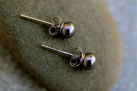 4mm Black Pearl Earring Studs Small Black Pearl Earrings Etsy