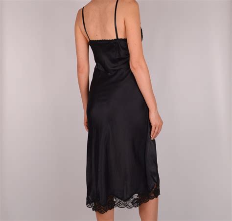 Vintage Black Midi Slip Dress S M