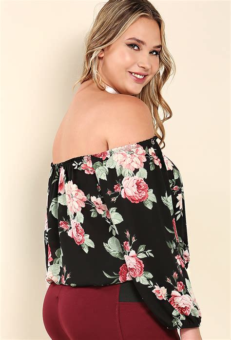 Plus Size Floral Off The Shoulder Top Shop At Papaya Clothing