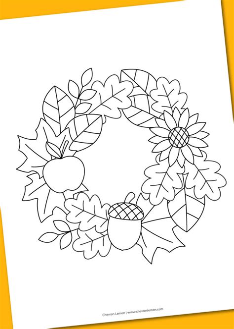 Printable Fall Wreath Coloring Page Chevron Lemon