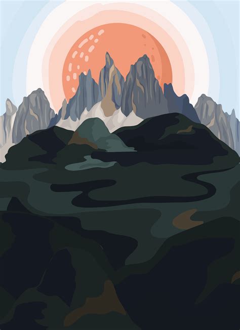 Painted Mountain View Landscape Illustration Download Free Vectors