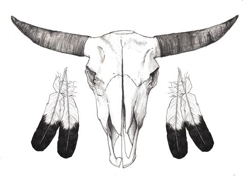 Bull skull in ink graphic technique. Pin by KB Sims on DRAW (With images) | Feather drawing ...