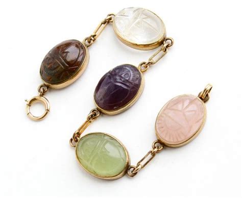 Vintage Scarab Bracelet Gold Filled Semi Precious Stone