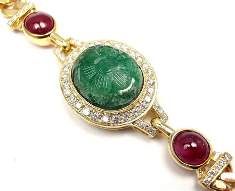 Van Cleef And Arpels Carved Emerald Diamond Ruby Gold Bracelet At 1stdibs