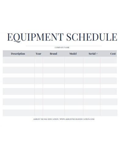 Free 10 Equipment Schedule Samples In Pdf Ms Word