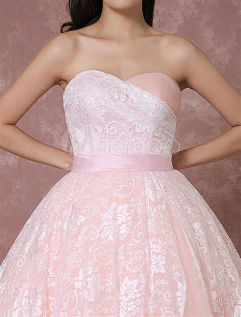 Blush Wedding Dress Short Lace Bridal Gown Pink Ball Gown Tulle