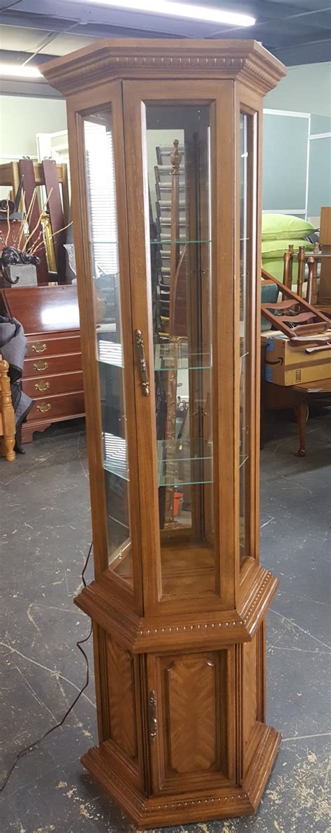 Small curio cabinet painted with a diy chalk paint. SMALL LIGHTED CURIO CABINET