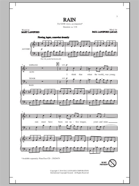 Rain Sheet Music Paul Langford Satb Choir