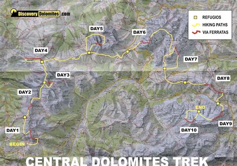 Via Ferrata In The Central Dolomites Hut To Hut Trekking Hiking Map