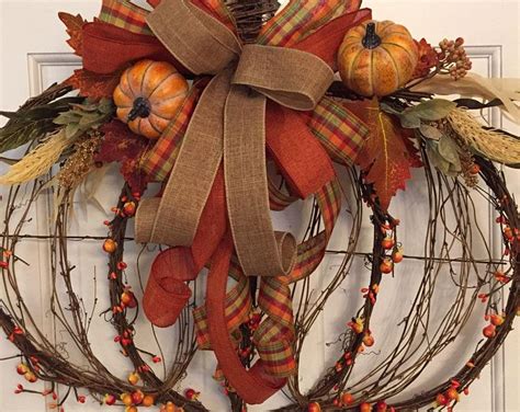 Fall Wreath For Front Door With Pumpkin And Peonies Rustic Etsy