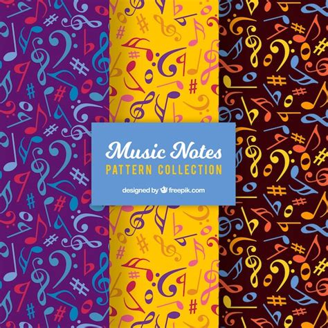 Pack Of Colorful Musical Notes Patterns Free Vector