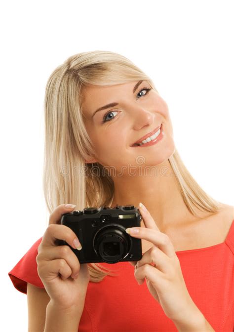 Smiling Woman And Photo Camera Stock Photo Image Of Feminine