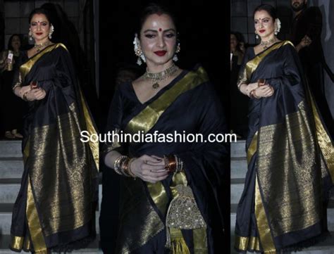 Rekha In A Black Silk Saree South India Fashion