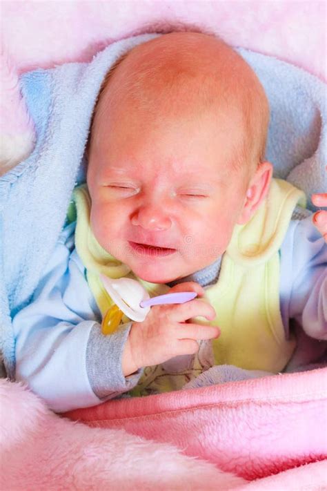 Little Newborn Sad Baby Crying Stock Photo Image Of Teat Teething