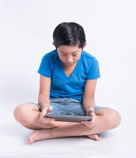 Asian Boy Play Tablet Stock Image Image Of Playing Background 70793569