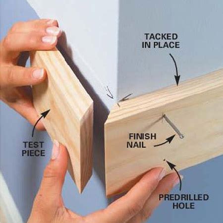Chair rail that meets at inside wall corners can be joined using inside miter cuts or by butting one piece of chair rail against the wall and coping the other piece to it. HOME DZINE Home DIY | DIY chair rail