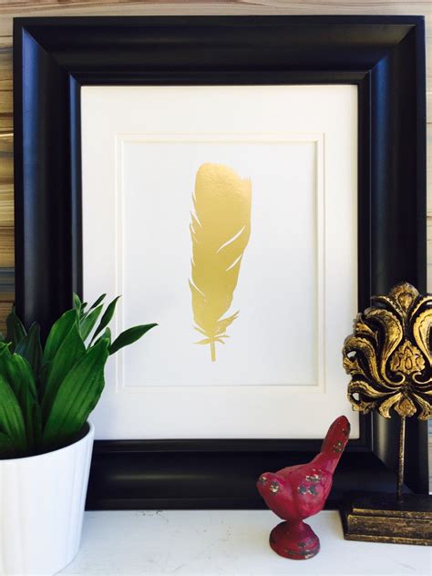 Real Foil Feather Print, Gold Print Art Bird Feather foil wall art by ...