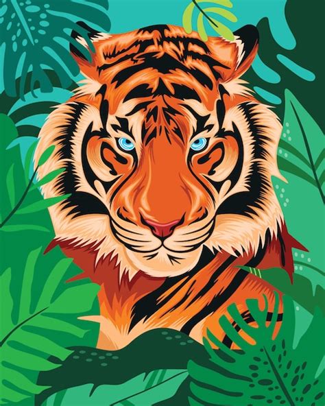 Premium Vector Tiger Hidden In Tropical Jungle