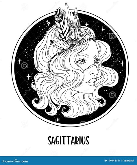 Illustration Of Sagittarius Astrological Sign As A Beautiful Girl