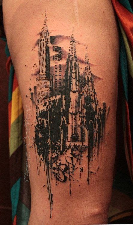 Adorable New Style Cityscape Tattoo On Shoulder Watercolor Tattoo Architecture Tattoo Tattoos
