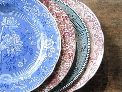 Mismatched Blue And Red Dinner Plates For Weddings Set Of 4 Pink