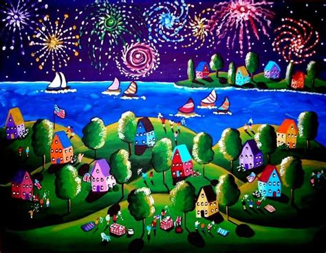 Fourth Of July Fireworks Fun Folk Art By Renie Britenbucher Folk