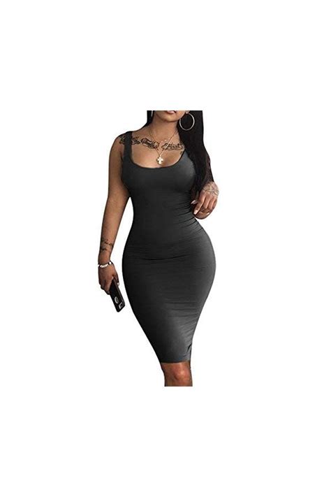 Womens Sexy Bodycon Tank Dress Sleeveless Basic Midi Club Dresses Black Women Dresses Classy