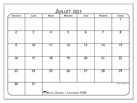 Calendrier Juillet 2023 à Imprimer “51ds” Michel Zbinden Be